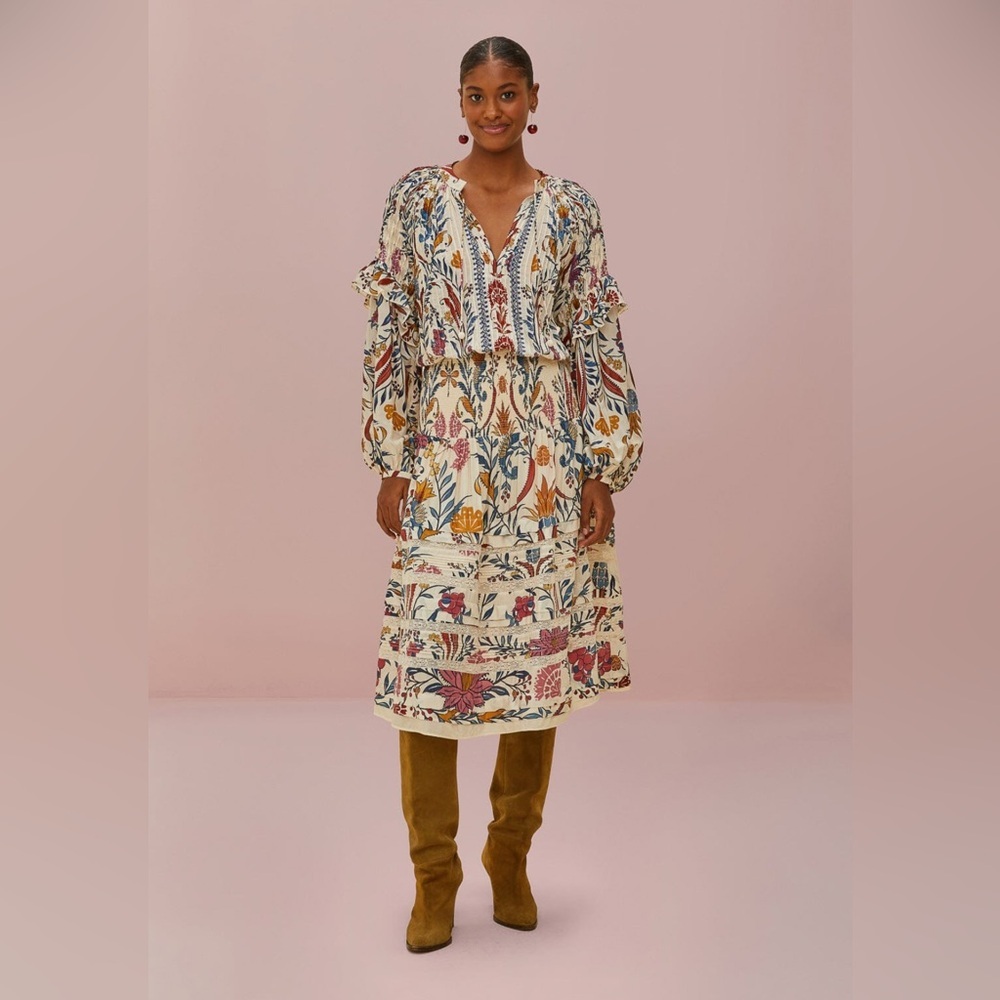 Farm Rio Cream Romantic Lightness Midi Skirt